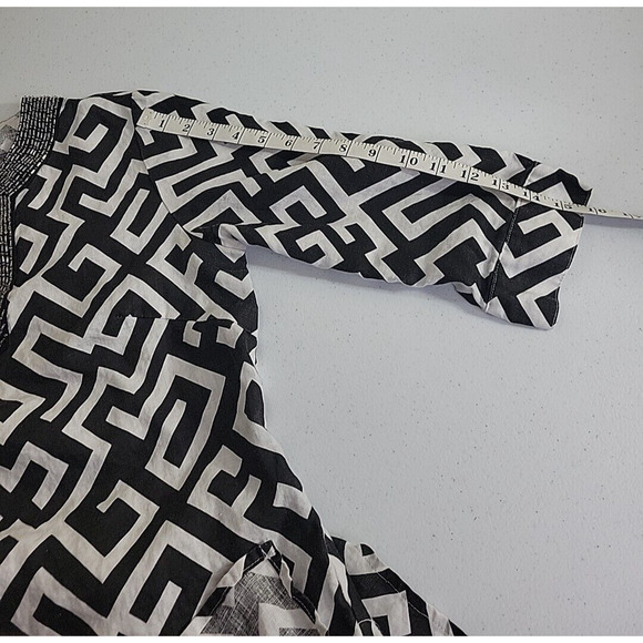 Carole Little Black Embellished Split Neck Linen 3/4 Sleeve Top Womens Sz Medium - Picture 6 of 10